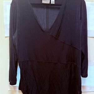 Chico's Travelers Black Cross-over Asymmetrical Blouse with 3/4 sleeves